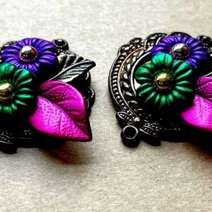 Vintage Colorful Flower Post Earrings, Jewel Tone, 80s Style, Estate